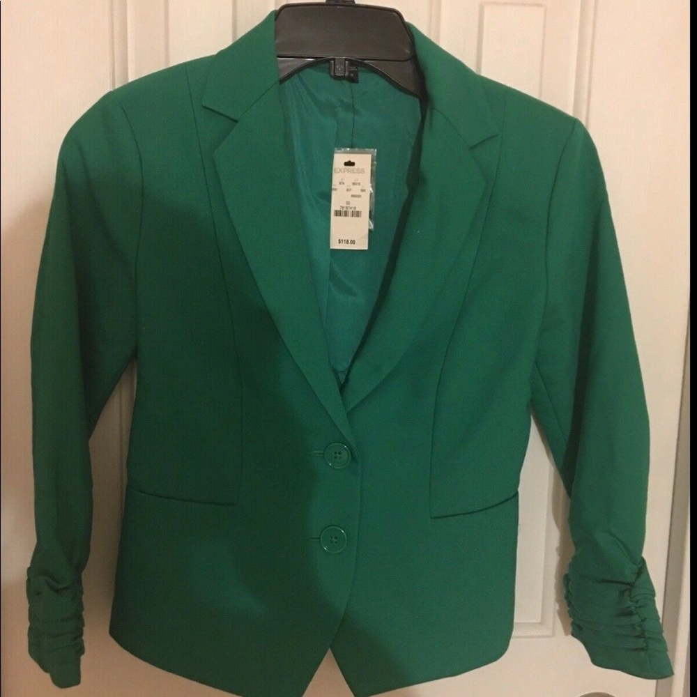 NWT Express XS Green Blazer Ruched Sleeve Size 00